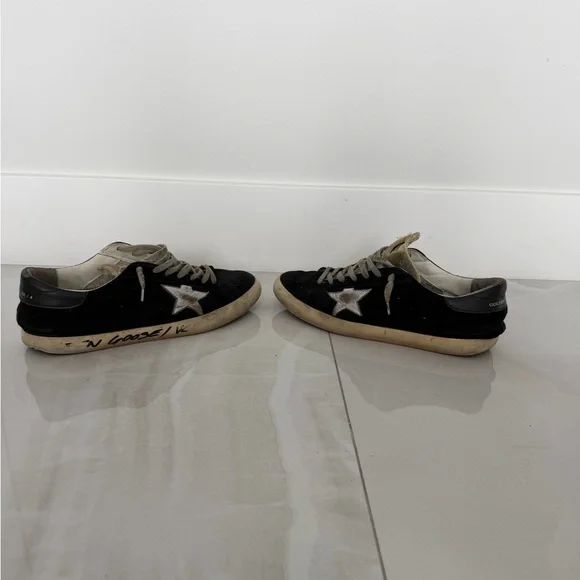 Golden Goose Super-Star Black Suede Sneakers with Silver Star PRICED TO SELL - Picture 4 of 11